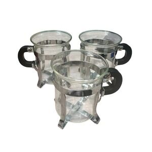 3 VTG BODUM BISTRO‎ Espresso/Coffee Glass Cups Black Handle Mid Century Modern